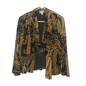 Retro Abstract Print Drape Jacket/Kimono Jacket/Abstract Metallic Open Front